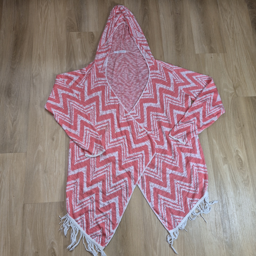 Maurices Pink and White Chevron Hooded Cardigan